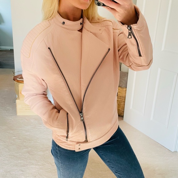 J Brand Lamb Leather Biker Jacket Blush Pink Tea Rose Size XS - Picture 3 of 10